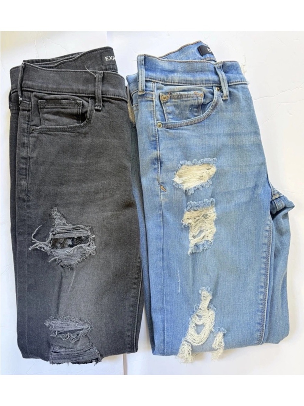 Express Jeans Lot 2 Womens Size 2 Mid Rise Skinny Distressed Stretch Denim